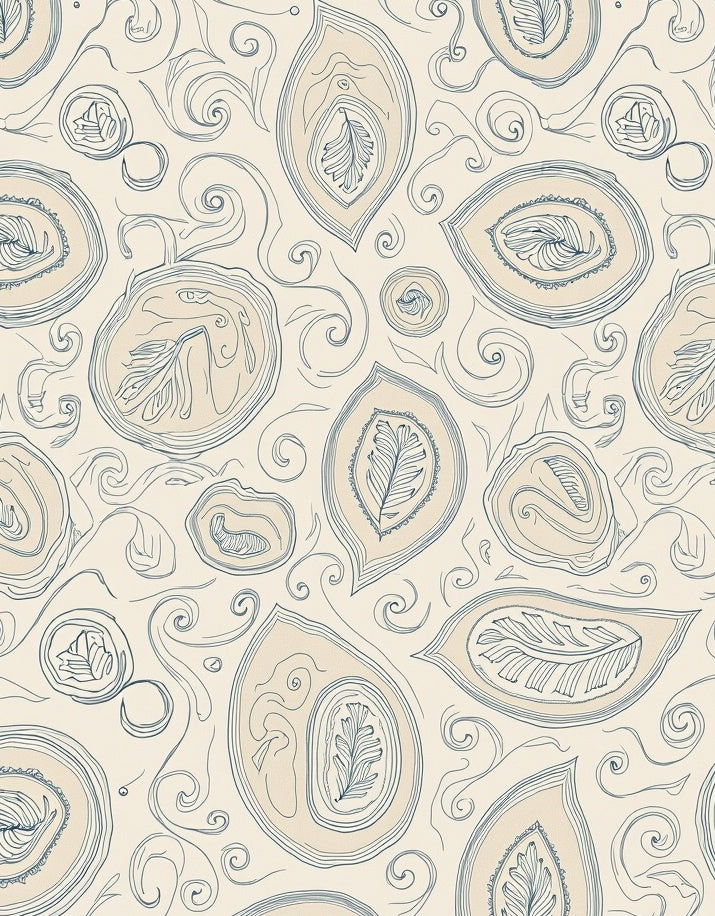 Cream Blue Organic Leaf Swirl Rug