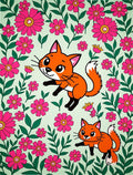 Whimsical Foxes Floral Garden Rug