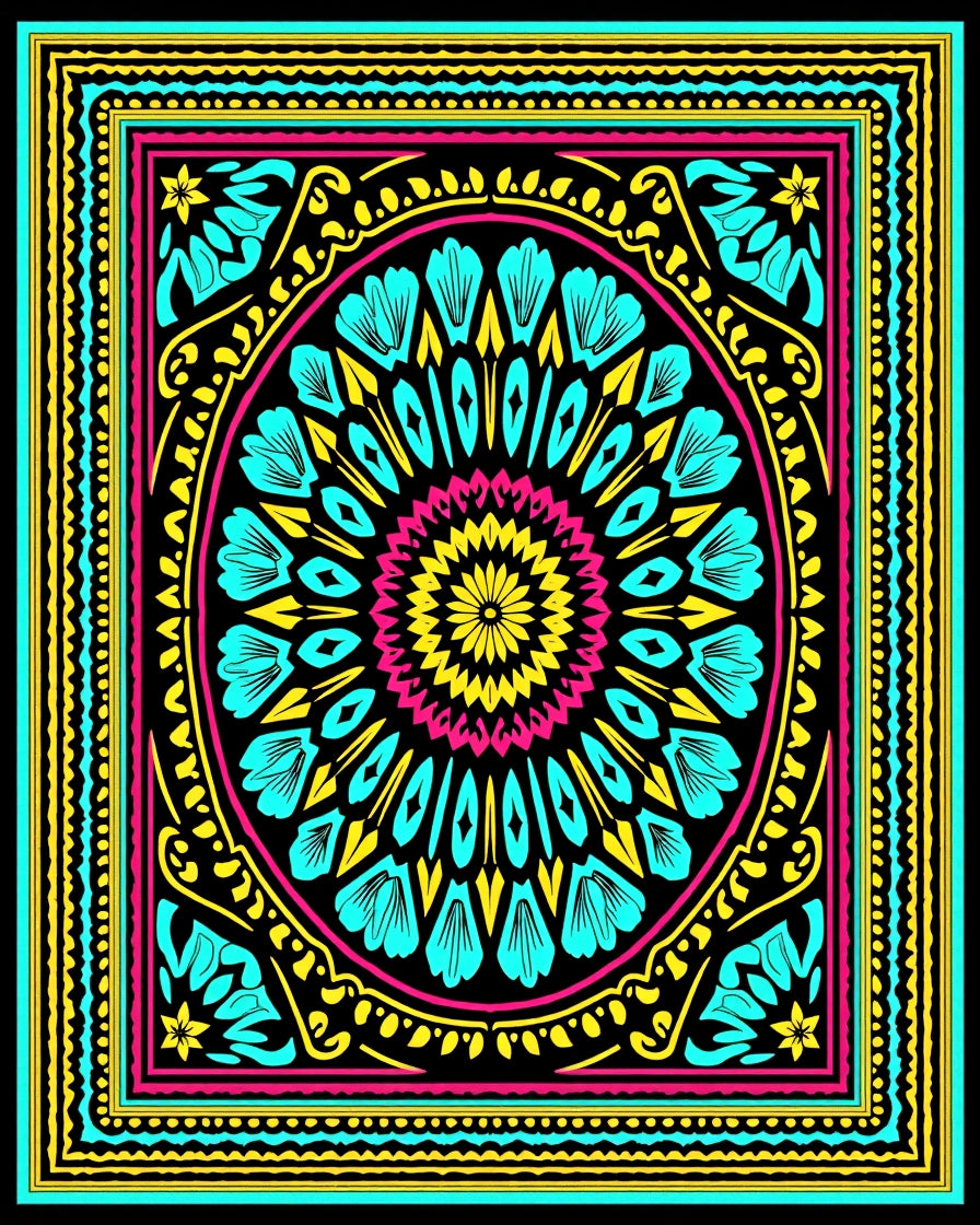Vibrant Floral Mandala Style Pattern Rug