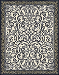 Ornate Black and Cream Scrollwork Rug