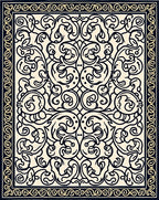 Ornate Black and Cream Scrollwork Rug