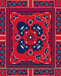 Bold Red Blue Floral Patterned Rug