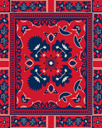 Bold Red Blue Floral Patterned Rug
