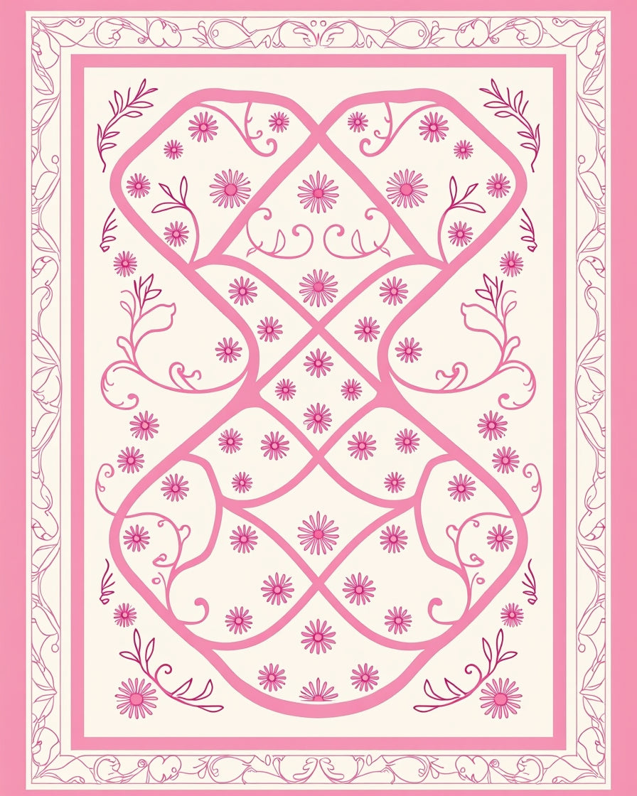 Pink Floral Vine Medallion Rug