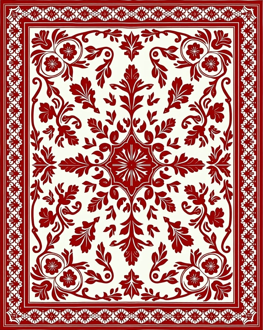 Classic Red Floral Damask Rug