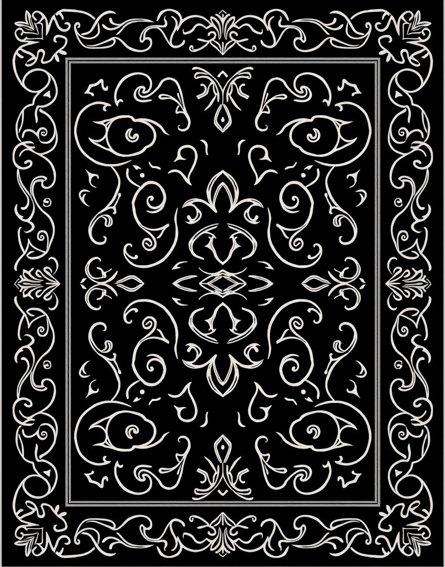 Elaborate Swirls Black White Pattern Rug