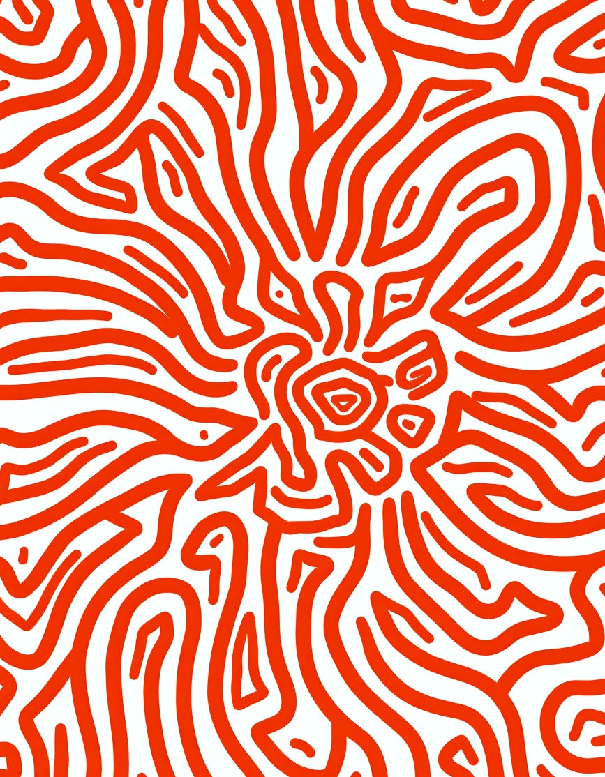 Bold Red Swirling Lines Pattern Rug