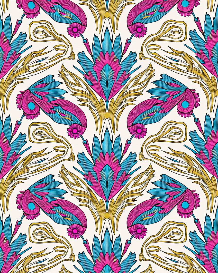 Vibrant Floral Feather Pattern Rug