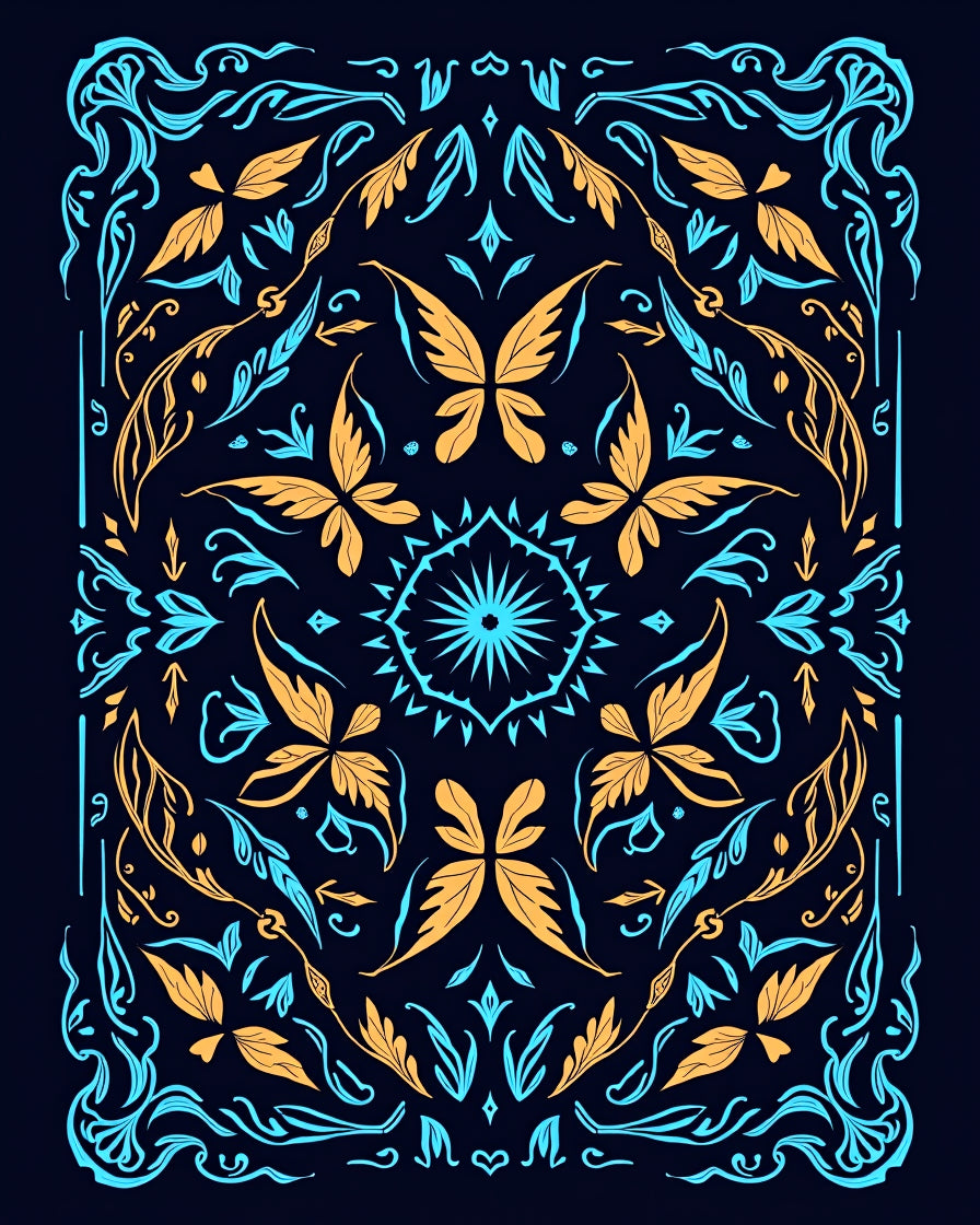 Golden Butterfly Teal Floral Medallion Rug