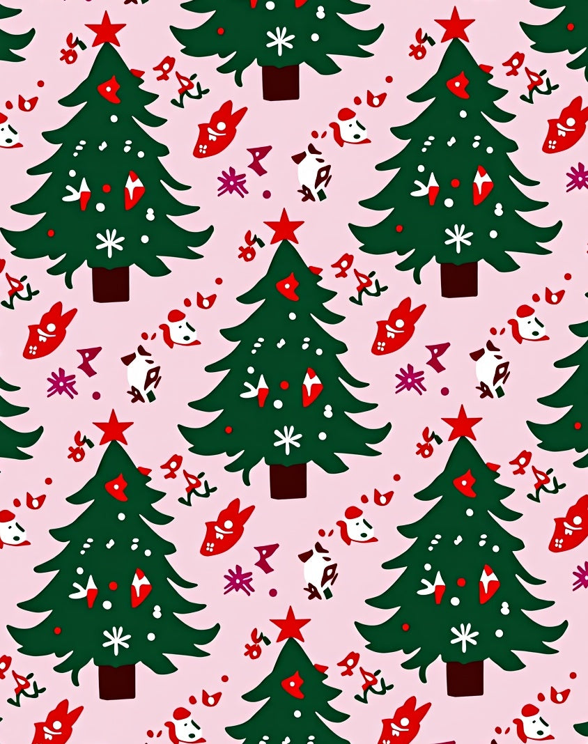 Festive Green Trees Red Accents Holiday Rug