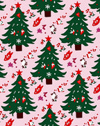 Festive Green Trees Red Accents Holiday Rug