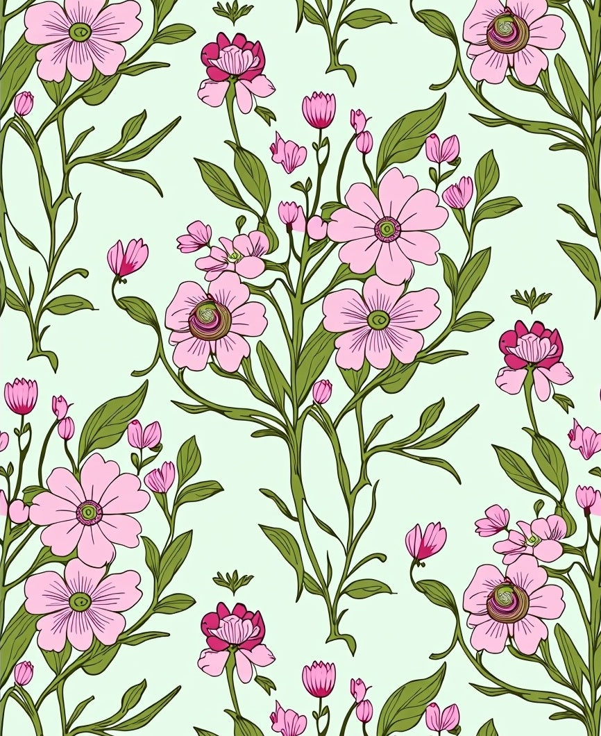 Delicate Pink Floral Vine Pattern Rug