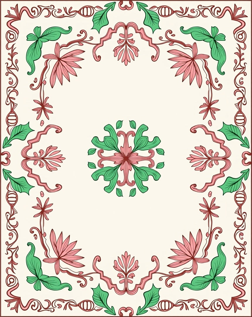 Ornate Floral Vine Scrolling Design Rug