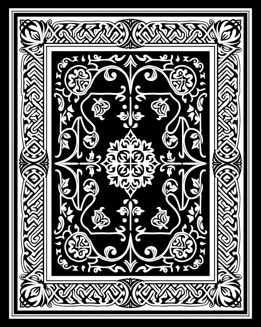 Intricate Scrollwork Floral Border Design Rug