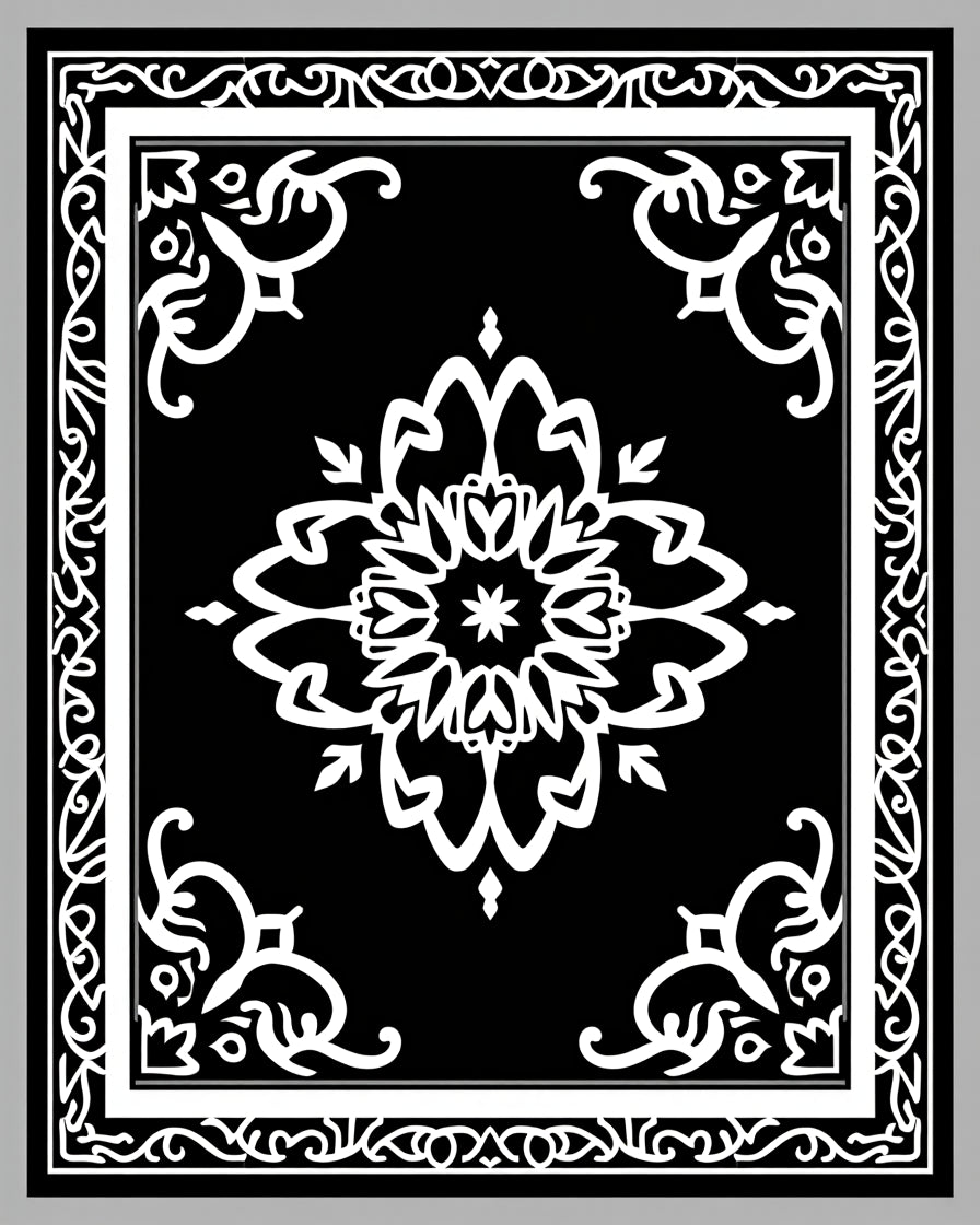 Monochromatic Opulent Floral Border Rug
