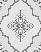 Ornate Scrollwork Grey and White Rug
