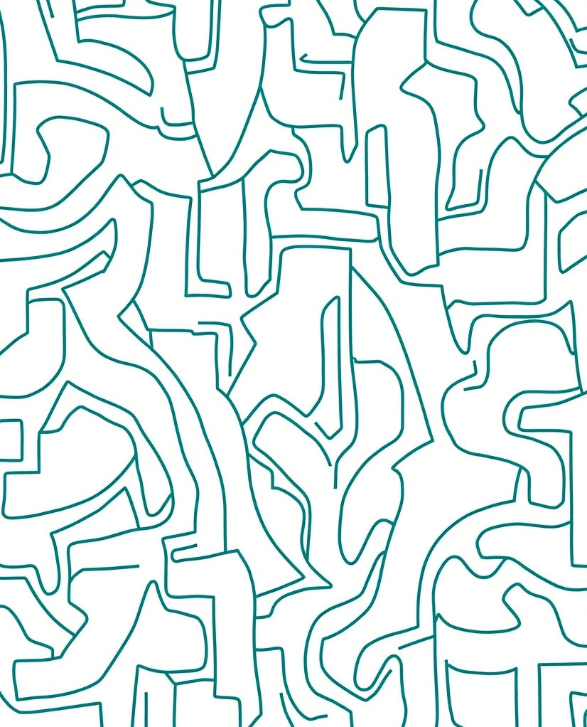 Abstract Teal Hand Drawn Lines Design Rug
