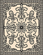 Ornate Black Cream Floral Pattern Rug