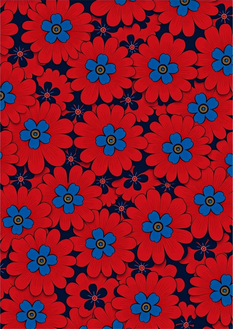 Bold Red Blue Floral Pattern 4u Rug
