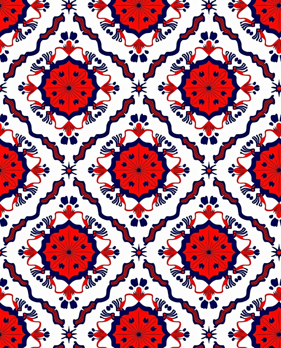 Red and Blue Floral Mandala Pattern Rug