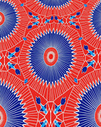 Bold Red Blue Radiant Sunburst Pattern Rug