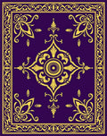 Ornate Gold Floral Patterned Deep Purple Rug