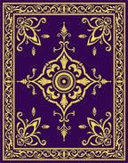 Ornate Gold Floral Patterned Deep Purple Rug