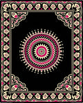 Crimson Black Floral Medallion Frame Rug