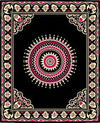 Crimson Black Floral Medallion Frame Rug
