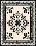 Ornamental Black White Floral Motif Rug