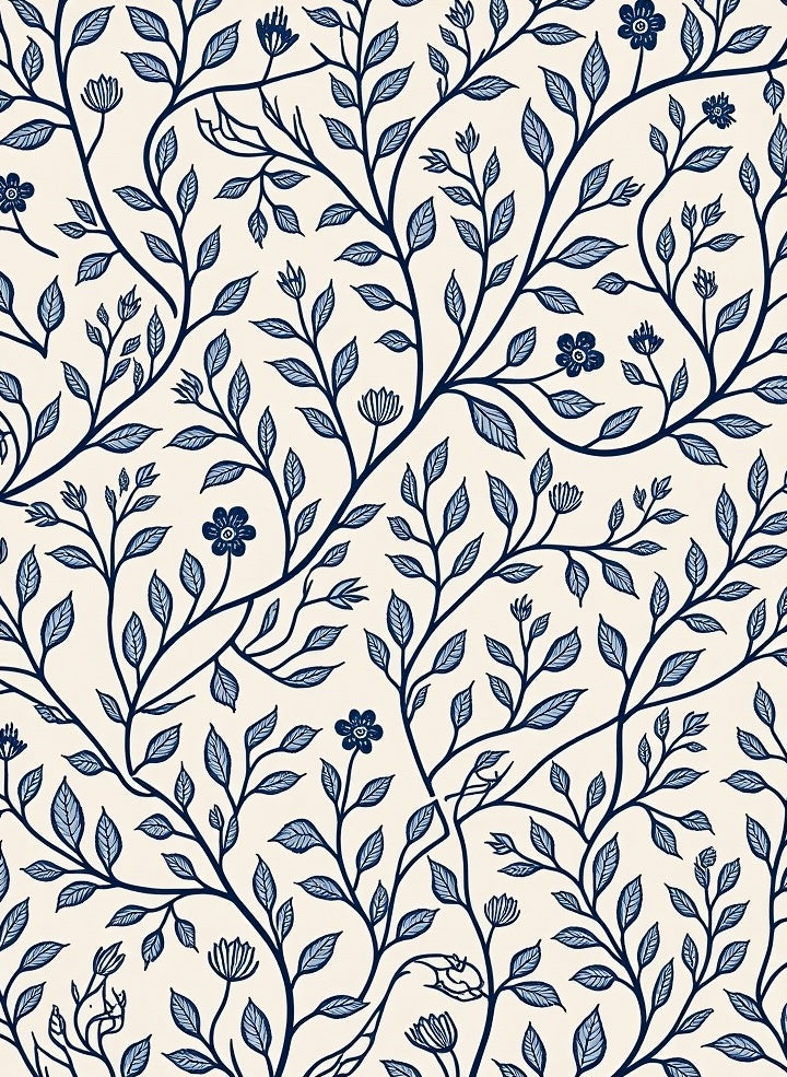 Vintage Navy Floral Vines Rug