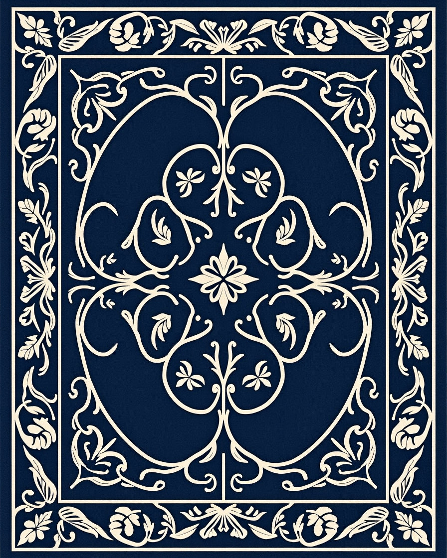 Classic Floral Vine Border Design Rug