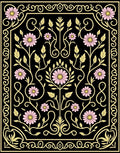 Black Floral Vine with Pink Flowers Rug