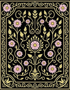 Black Floral Vine with Pink Flowers Rug