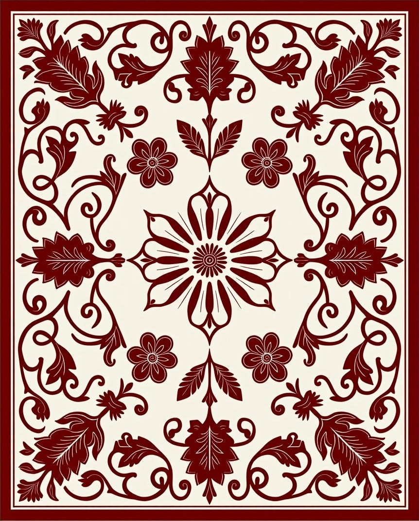 Classic Floral Vine Scrollwork Design Rug