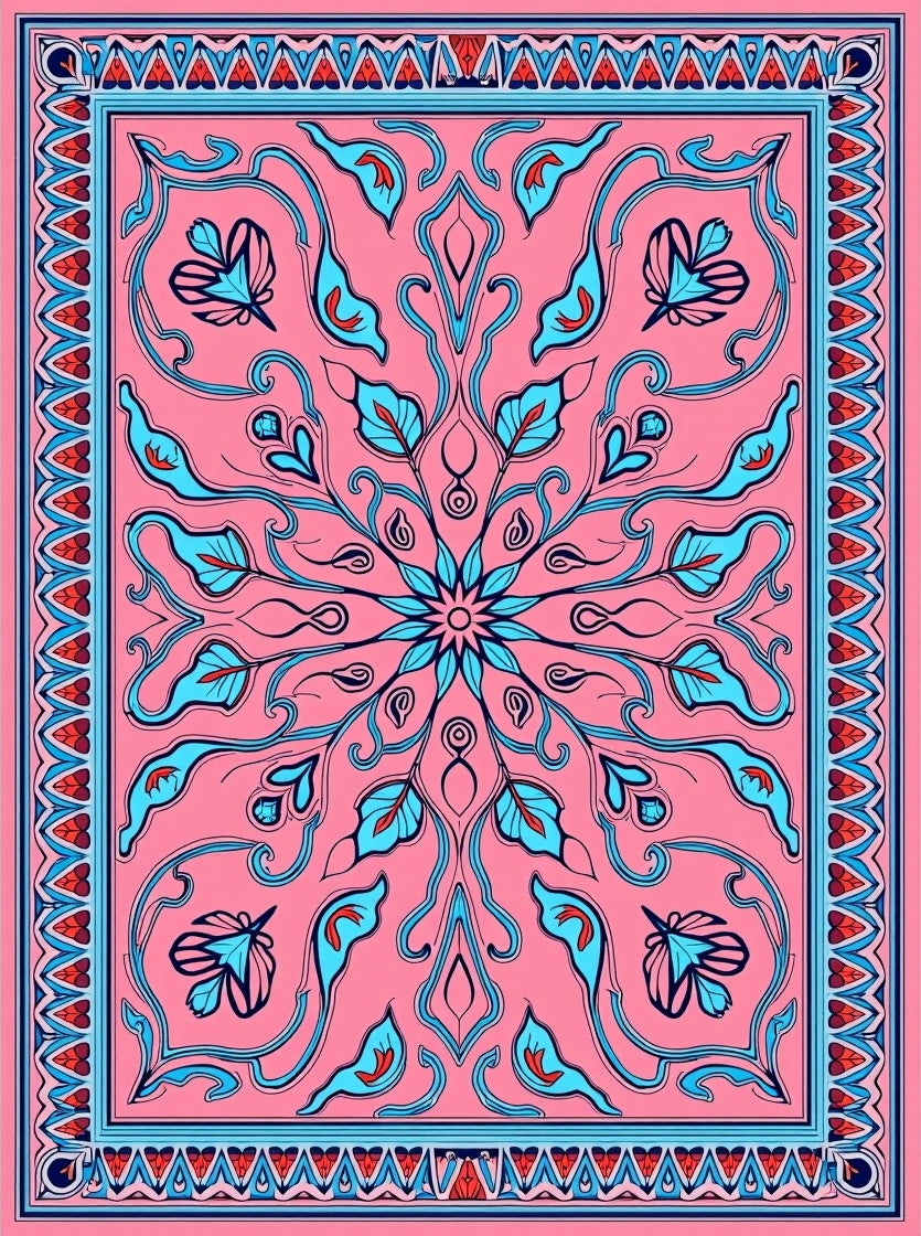 Pink Floral Swirl Design Rug
