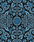 Ornate Blue Floral Scroll Pattern Rug