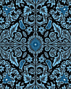 Ornate Blue Floral Scroll Pattern Rug
