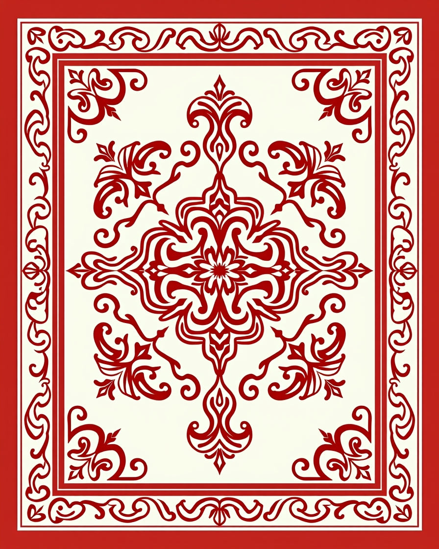 Intricate Red Floral Medallion Pattern Rug