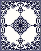 Elegant Dark Blue Floral Symmetry Rug