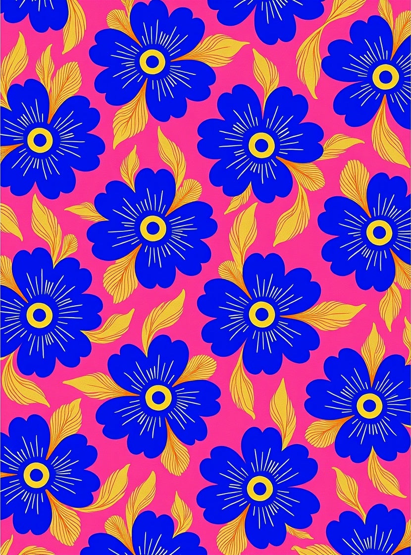 Vibrant Blue Floral Pattern Rug