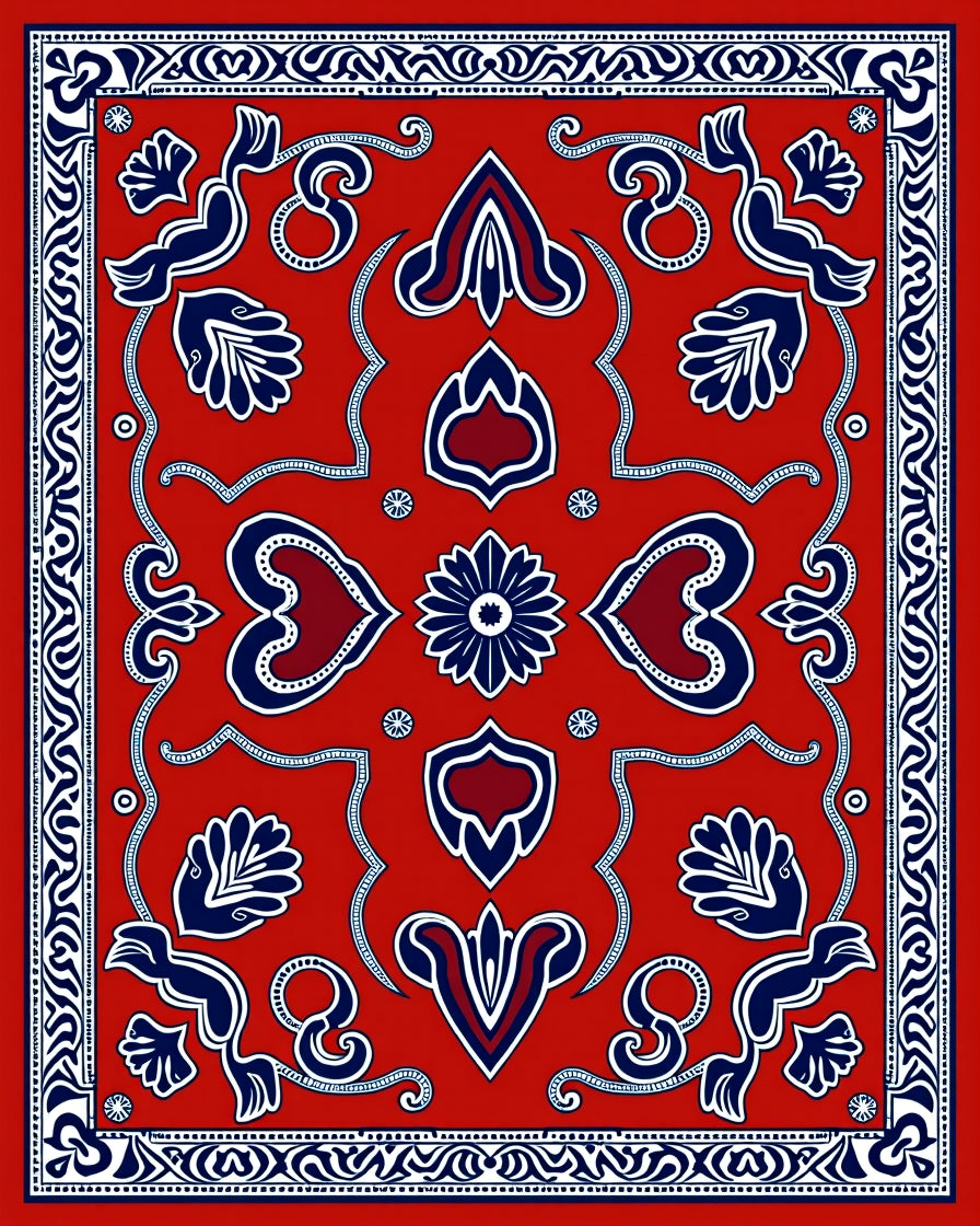 Classic Red Blue Floral medallion Pattern Rug