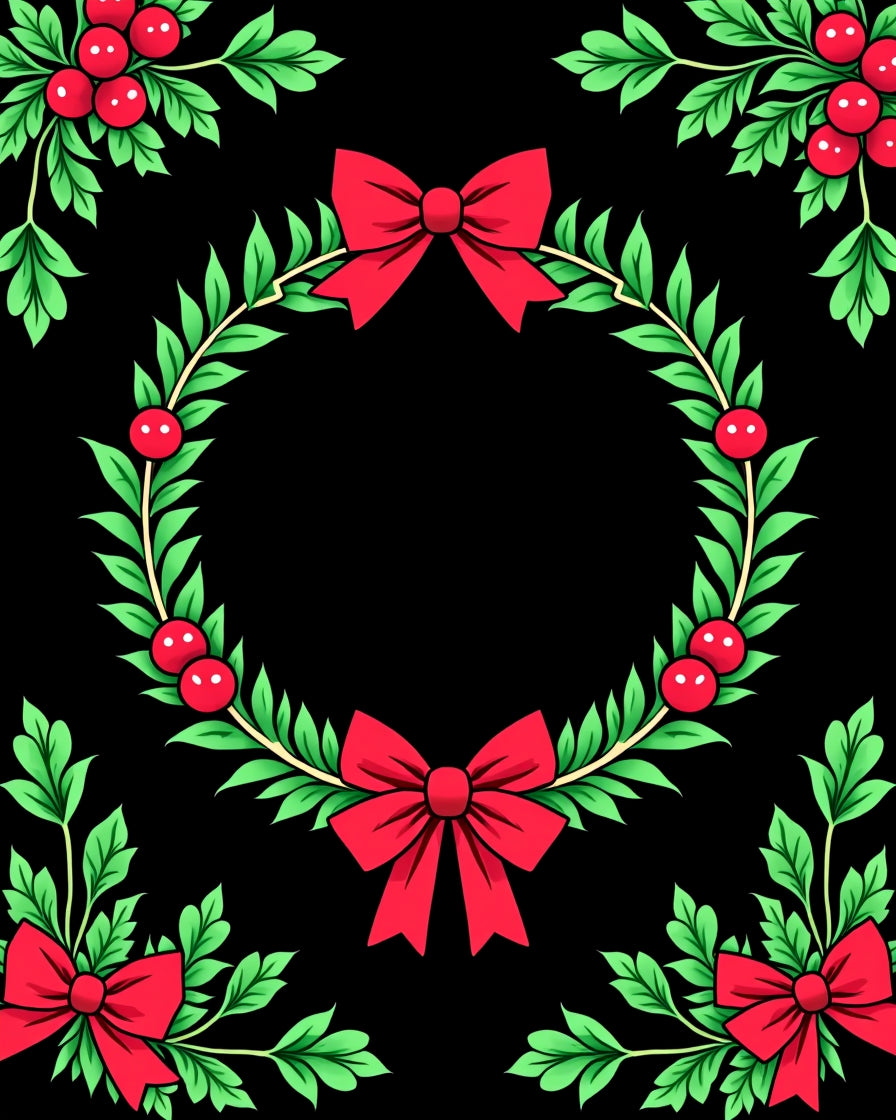 Red Green Holly Berry Wreath Bows Rug