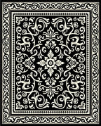 Black Cream Damask Ornamental Rug