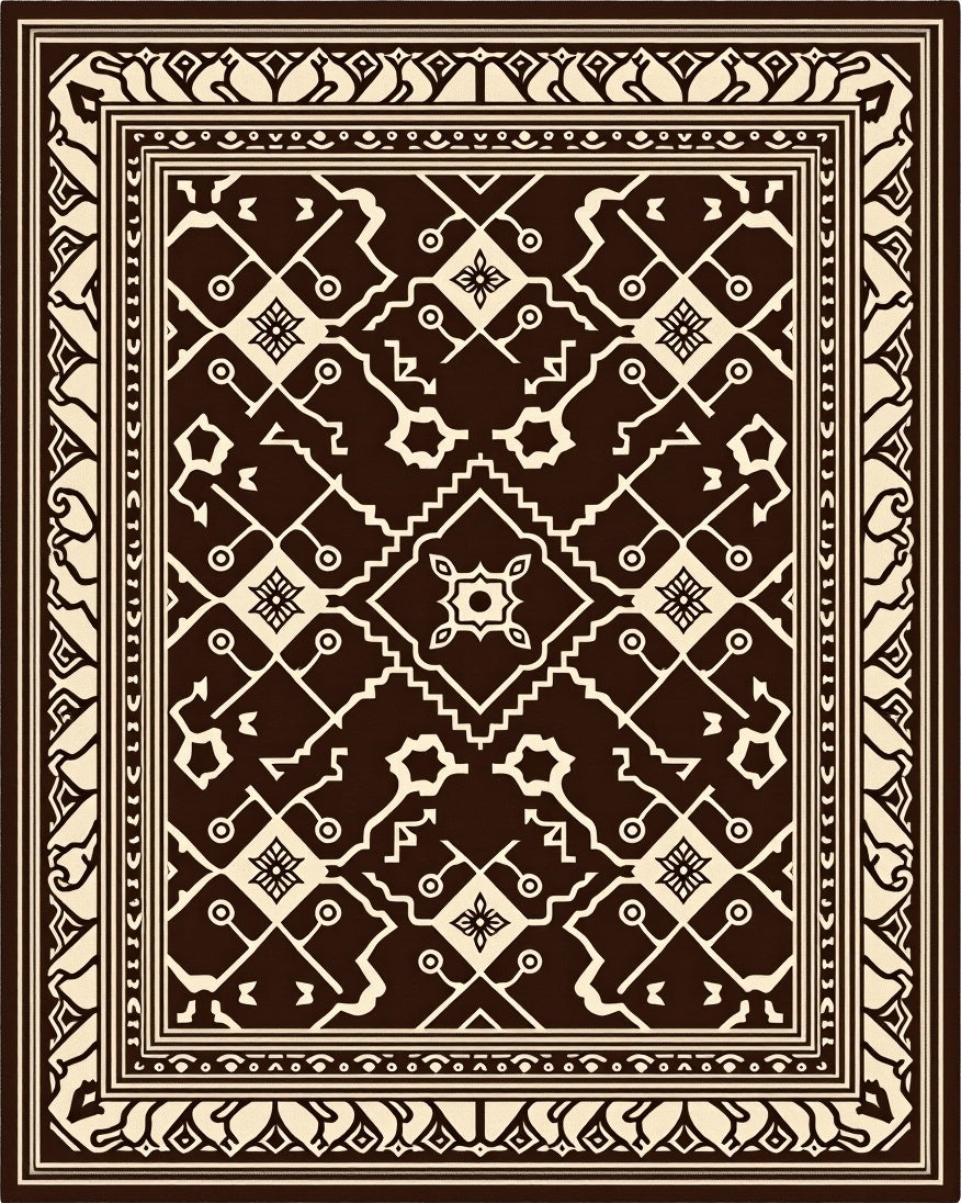 Geometric Ethnic Inspired Cream Brown Rug