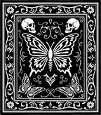 Gothic Black White Butterfly Skull Border Rug
