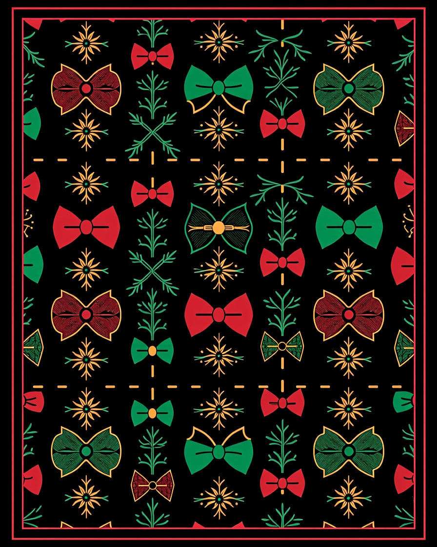 Holiday Bows and Snowflakes Red Green Rug