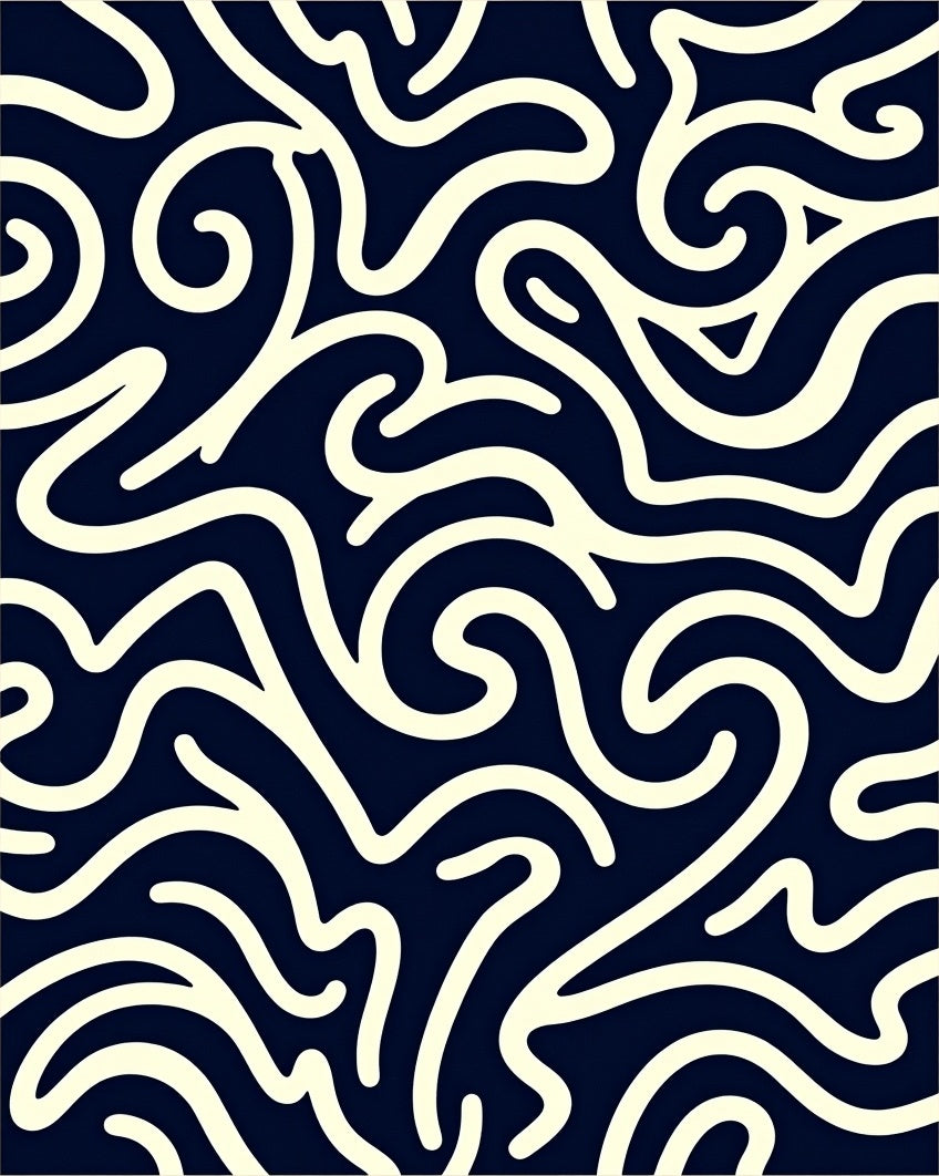 Cream Swirl on Navy Abstract Rug