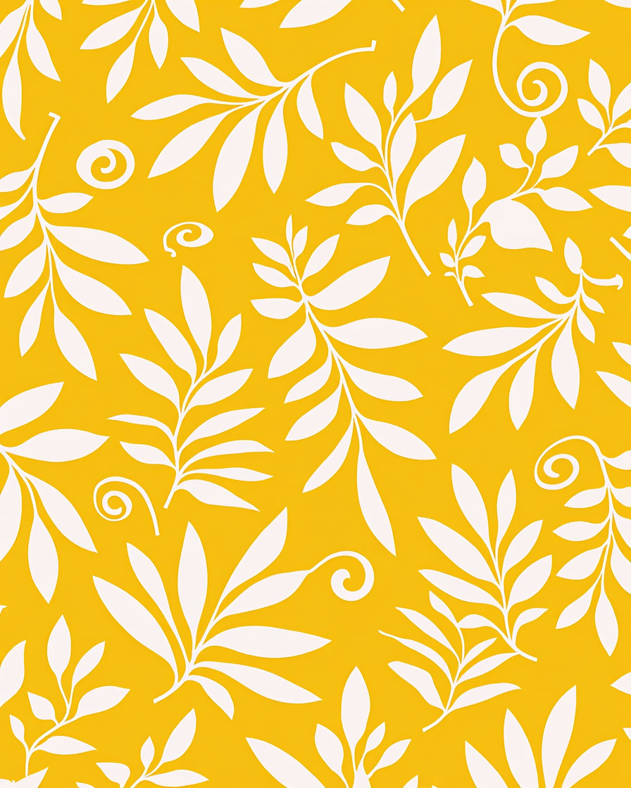 Yellow White Floral Swirl Pattern Rug