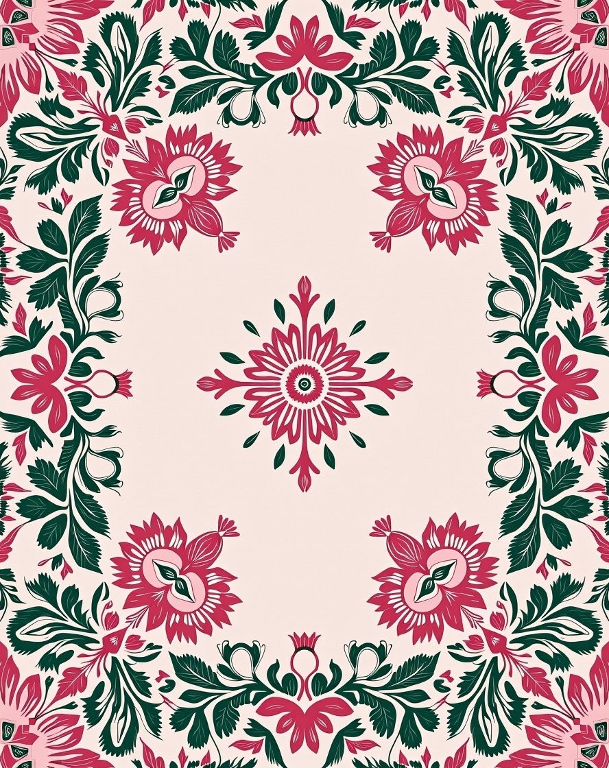 Ornate Floral Leaf Pattern Rug